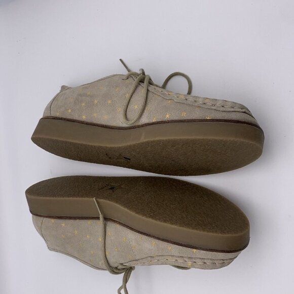 THE GREAT Scout Platform Loafers Taupe Star Print Shearling Lined Suede 10.5 - Picture 9 of 12